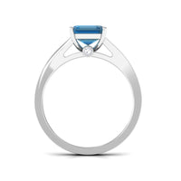 8mm Asscher cut London Blue Topaz engagement ring with split shank and diamond accents by Rosec Jewels