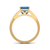 8mm Asscher cut London Blue Topaz engagement ring with split shank design and diamond accents by Rosec Jewels.