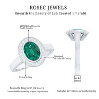 1.2 Carat Oval Lab Grown Emerald Bezel Set Engagement Ring With Diamond Halo