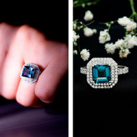 3 Carat Asscher Cut London Blue Topaz Engagement Ring with Double Halo