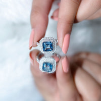 3 Carat Asscher Cut London Blue Topaz Engagement Ring with Double Halo