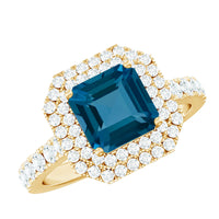 3 Carat Asscher Cut London Blue Topaz Engagement Ring with Double Halo