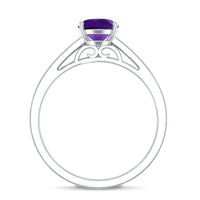 Real 1 Carat Oval Amethyst Solitaire Engagement Ring with Diamond