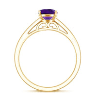 Real 1 Carat Oval Amethyst Solitaire Engagement Ring with Diamond