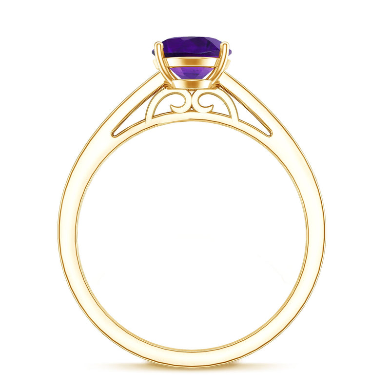 Oval 1-carat amethyst solitaire engagement ring with diamond accents by Rosec Jewels. Silver band and elegant design.