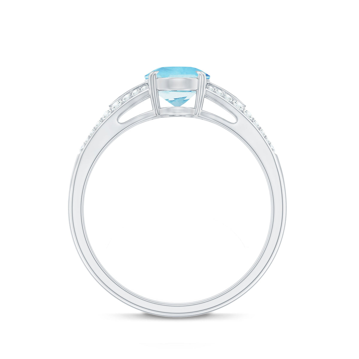 Genuine 1 Carat Oval Aquamarine Engagement Ring with Diamond Split Shank by Rosec Jewels, featuring a central aquamarine gemstone.