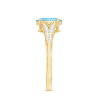 Genuine 1 Carat oval aquamarine engagement ring with diamond split shank by Rosec Jewels, featuring a sparkling central gemstone.