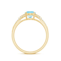 Genuine 1 Carat Oval Aquamarine engagement ring with diamond split shank by Rosec Jewels, featuring a vibrant blue gemstone and sparkling diamonds.
