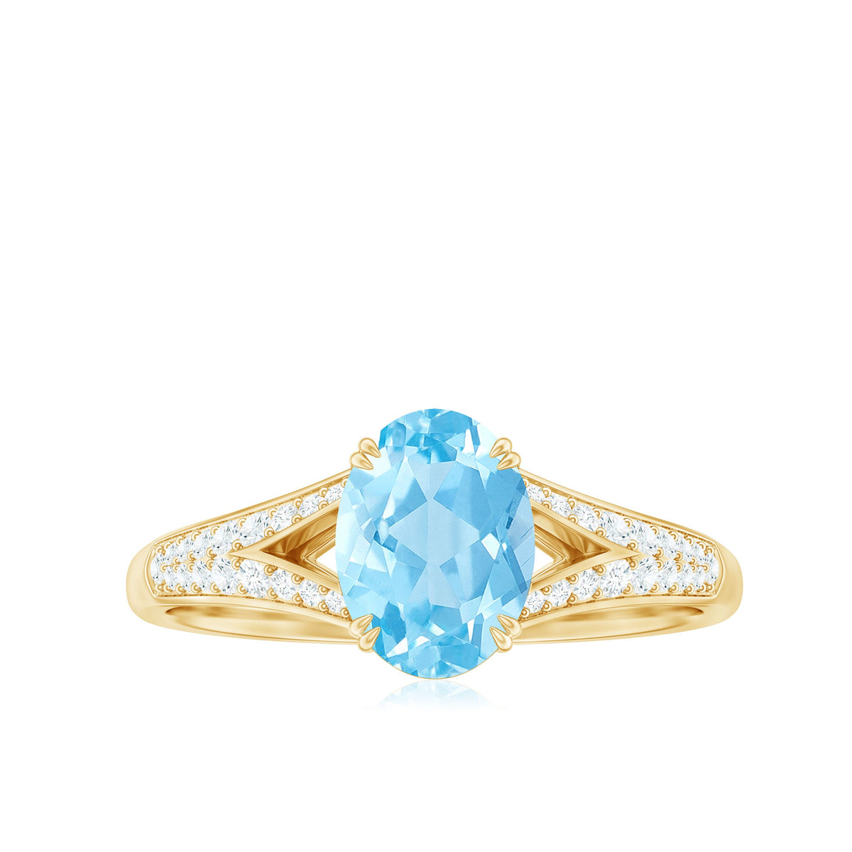 Genuine 1 Carat oval aquamarine engagement ring with diamond split shank by Rosec Jewels, featuring a sparkling center stone and elegant design