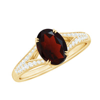 Natural 1.5 Carat Garnet Oval Engagement Ring with Diamond Split Shank