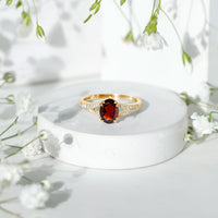 Natural 1.5 Carat Garnet Oval Engagement Ring with Diamond Split Shank