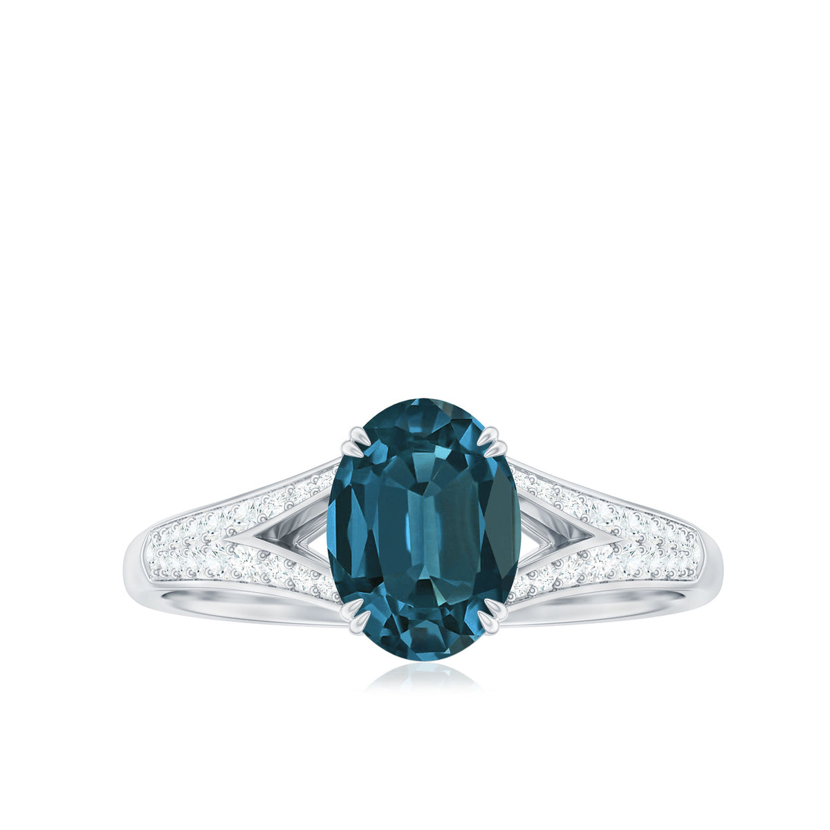 6x8mm Oval Cut London Blue Topaz Solitaire Engagement Ring with Diamond Split Shank