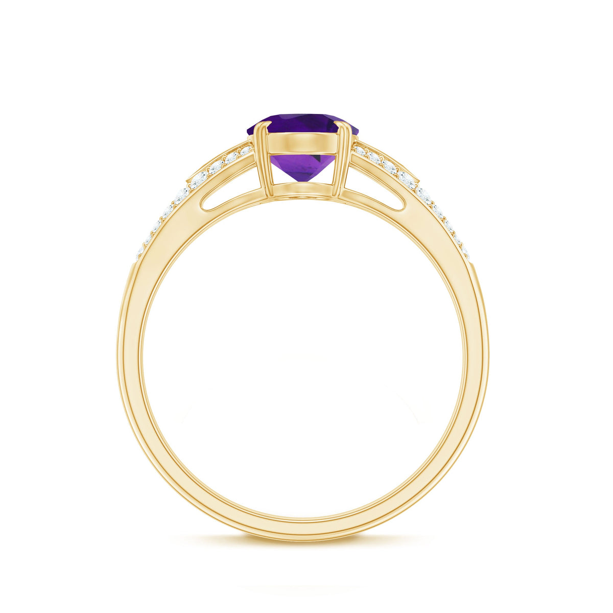 Oval amethyst solitaire engagement ring with 1.25 carats and diamond accents, featuring a split shank design by Rosec Jewels
