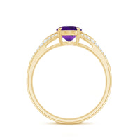 Oval amethyst solitaire engagement ring with 1.25 carats and diamond accents, featuring a split shank design by Rosec Jewels