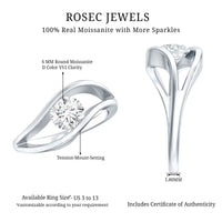 Certified 0.98 Carat Round Moissanite Solitaire Ring with Tension Setting