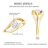 Certified 0.98 Carat Round Moissanite Solitaire Ring with Tension Setting