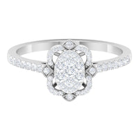 Rosec Jewels 3/4 CT diamond solitaire illusion art deco ring showcasing a sparkling central diamond with intricate metalwork.