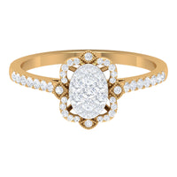 Rosec Jewels 3/4 CT diamond solitaire illusion art deco ring with a sleek band and intricate design, showcasing a sparkling central diamond.