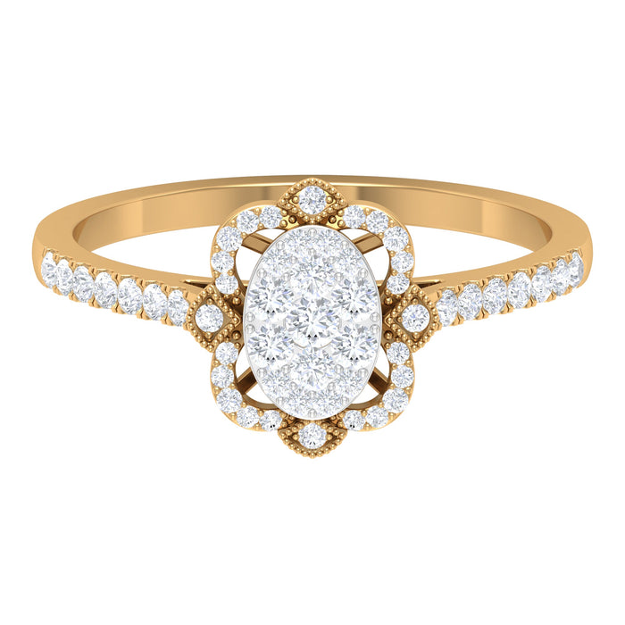 Rosec Jewels 3/4 CT diamond solitaire illusion art deco ring with a sleek band and intricate design, showcasing a sparkling central diamond.