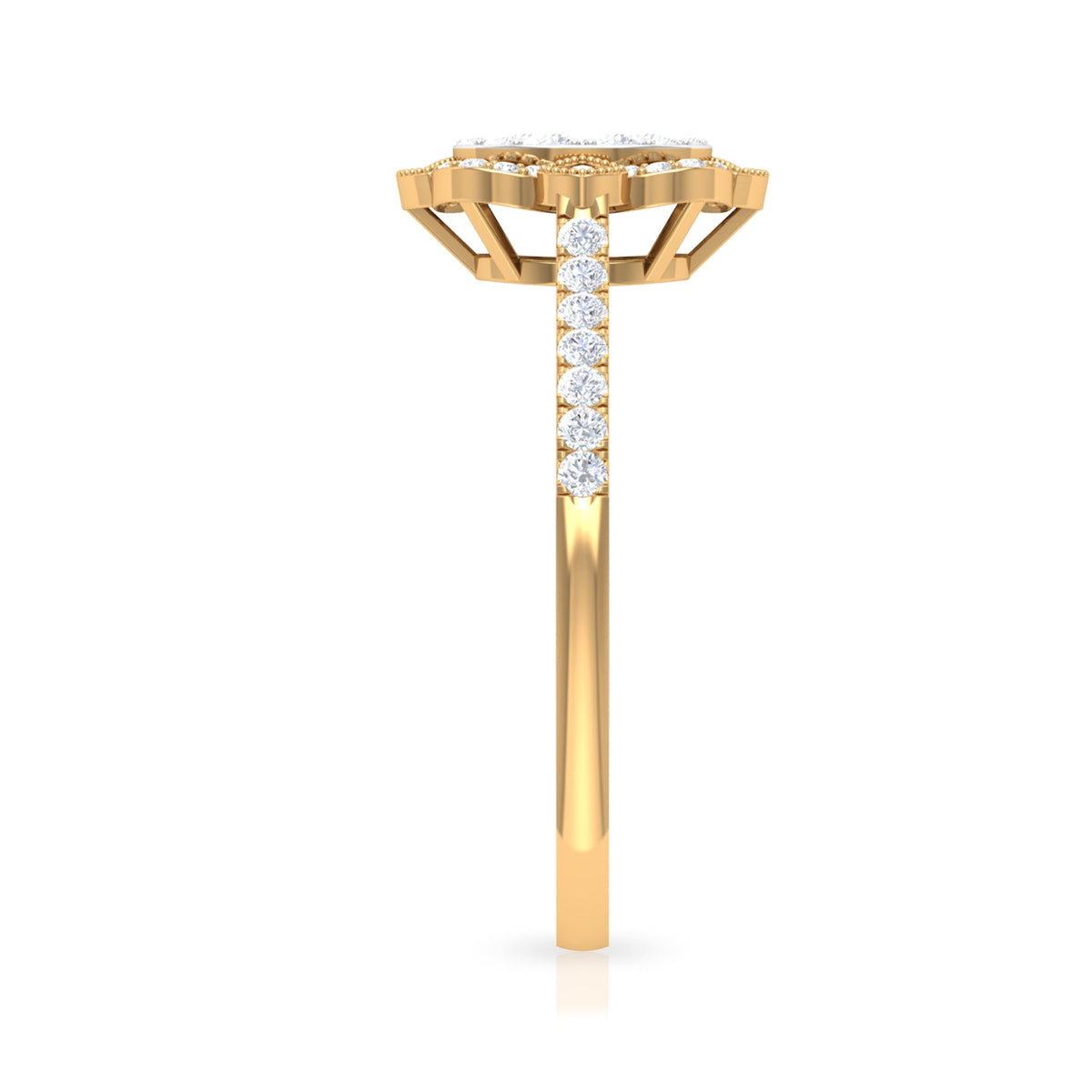 Rosec Jewels 3/4 CT diamond solitaire illusion art deco ring with a detailed band and sparkling central diamond.