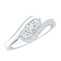Certified Moissanite Three Stone Engagement Ring with Bypass Shank