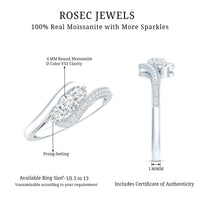 Certified Moissanite Three Stone Engagement Ring with Bypass Shank