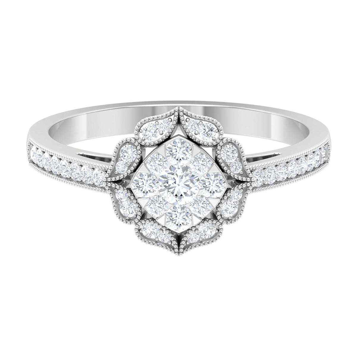 Vintage Inspired Diamond Halo Engagement Ring In Illusion Setting