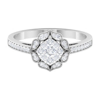 Vintage Inspired Diamond Halo Engagement Ring In Illusion Setting