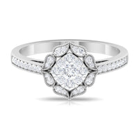 Vintage Inspired Diamond Halo Engagement Ring In Illusion Setting