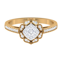 Vintage Inspired Diamond Halo Engagement Ring In Illusion Setting