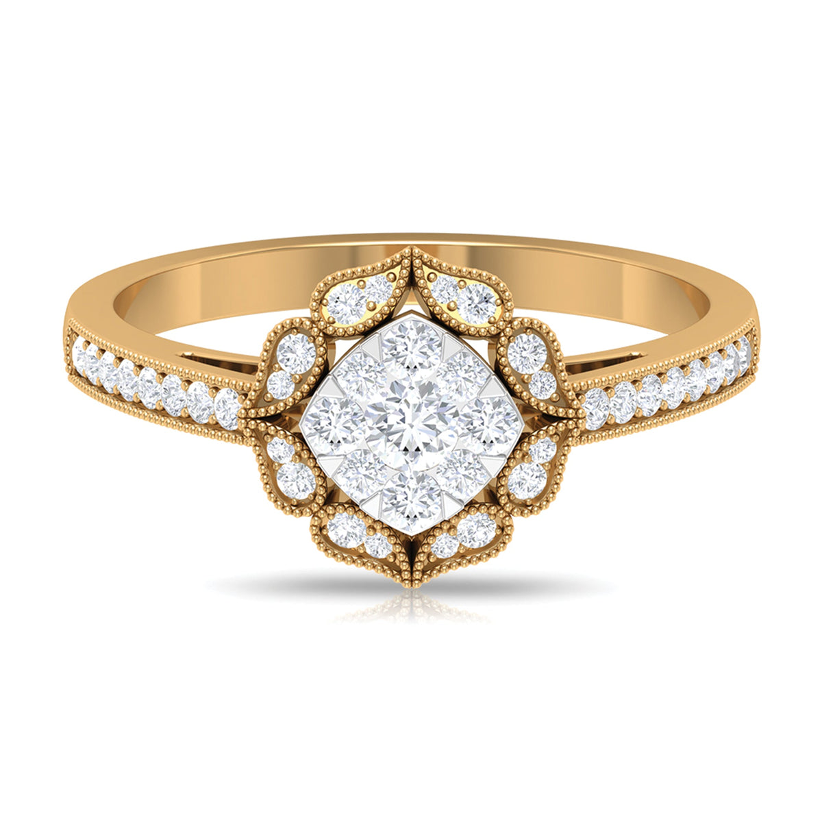 Vintage Inspired Diamond Halo Engagement Ring In Illusion Setting