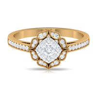 Vintage Inspired Diamond Halo Engagement Ring In Illusion Setting