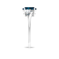 6X8mm Oval Cut London Blue Topaz Three Stone Engagement Ring with Diamond