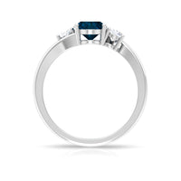 6X8mm Oval Cut London Blue Topaz Three Stone Engagement Ring with Diamond