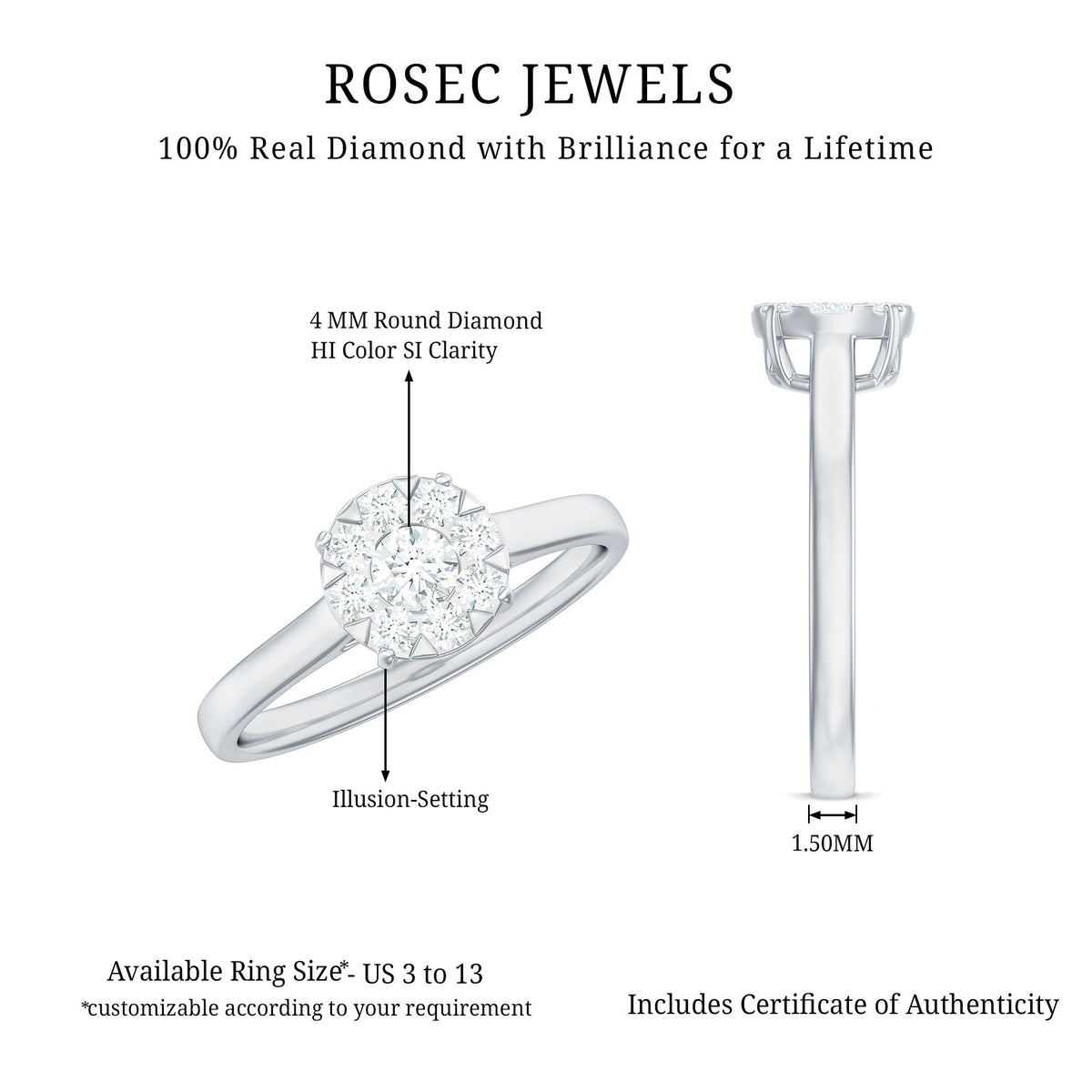 Natural diamond promise ring in illusion set with a delicate band, designed by Rosec Jewels.