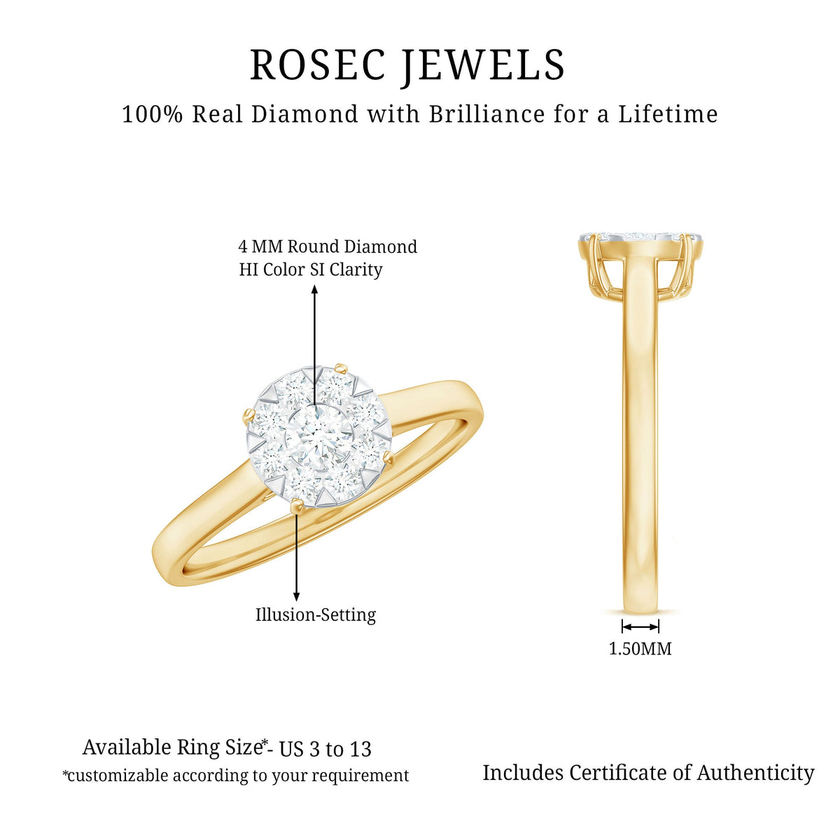 Natural diamond promise ring in illusion set with rose gold band from Rosec Jewels, featuring sparkling diamonds and elegant design.