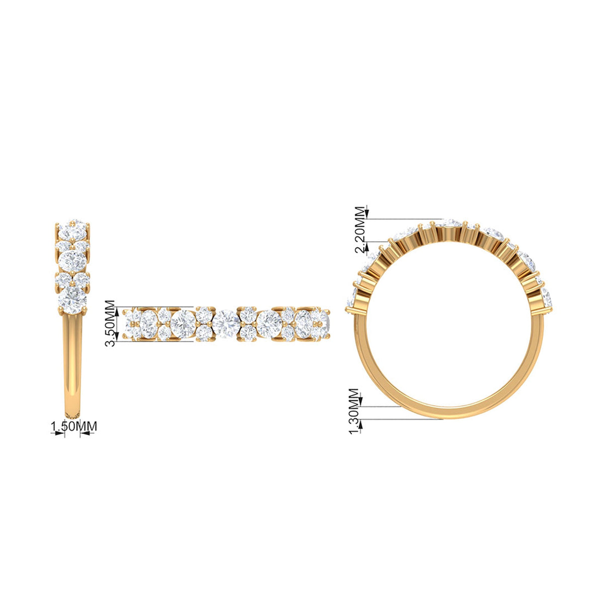 Certified real diamond half eternity ring by Rosec Jewels featuring a row of sparkling diamonds on a sleek band.