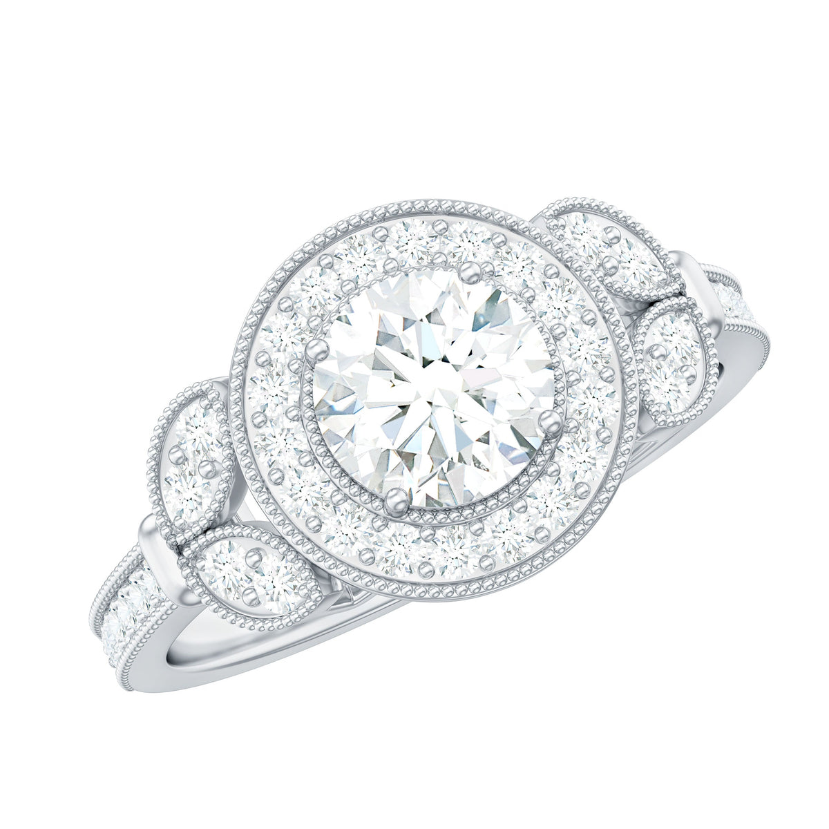 Vintage Inspired Moissanite Halo Engagement Ring
