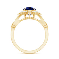 Lab grown 2.7 carat blue sapphire flower engagement ring with diamonds by Rosec Jewels, featuring intricate floral design and sparkling accents.