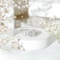 Certified Moissanite Three Stone Statement Engagement Ring