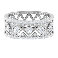 3/4 CT Vintage Inspired Diamond Wedding Band with Cutwork Details