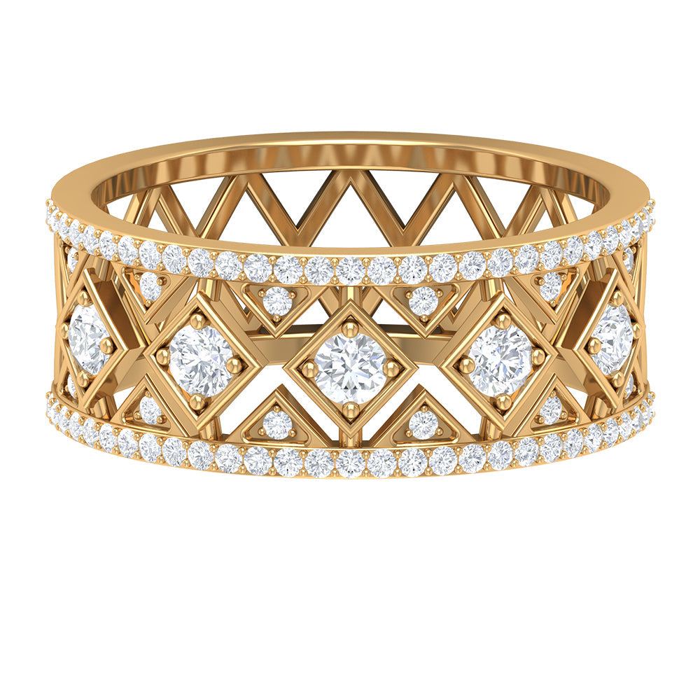 3/4 CT Vintage Inspired Diamond Wedding Band with Cutwork Details