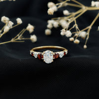 1.2 Carat Certified Moissanite Oval Engagement Ring with Garnet