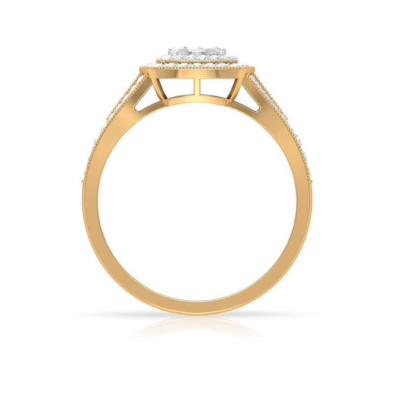 Vintage looking diamond engagement ring with a split shank design from Rosec Jewels, featuring intricate detailing and sparkling diamonds.