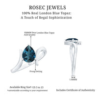 1 Carat Pear Shape London Blue Topaz Solitaire Ring with Bypass Shank