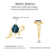 1 Carat Pear Shape London Blue Topaz Solitaire Ring with Bypass Shank