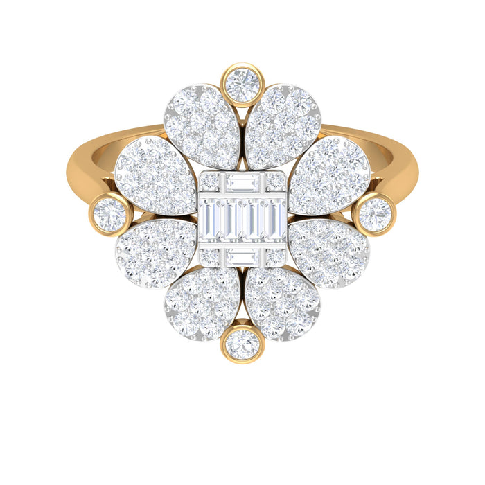 Natural diamond statement engagement ring in illusion setting by Rosec Jewels, showcasing sparkling diamonds on a sleek band.