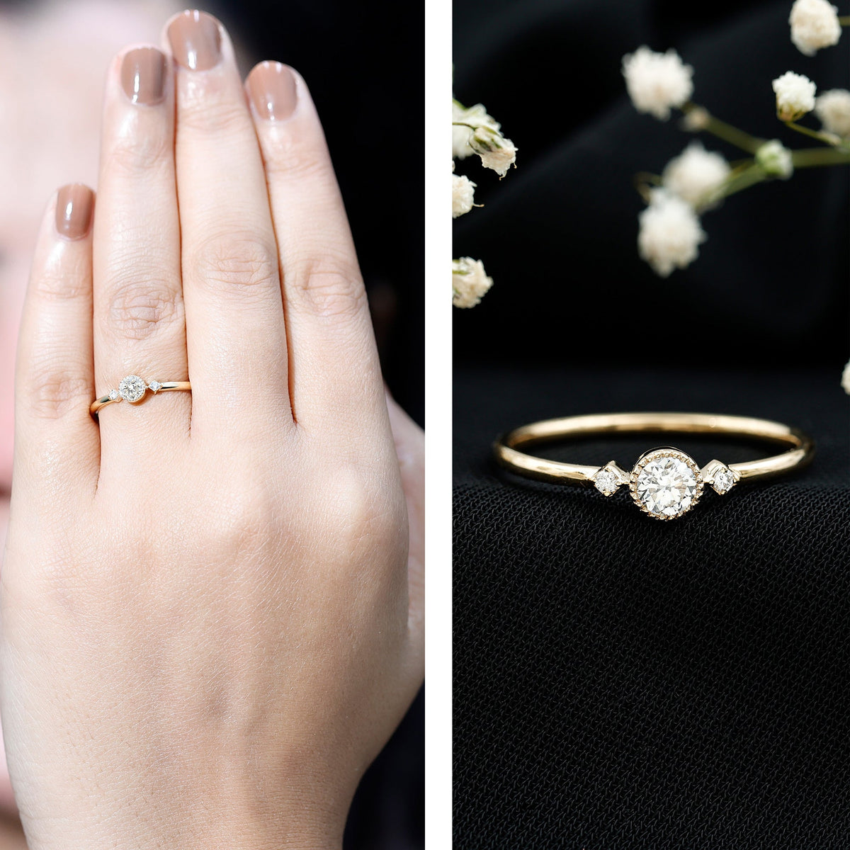Minimal diamond promise ring in bezel setting by Rosec Jewels, featuring a sleek band with a small sparkling diamond.