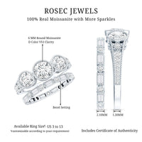 Vintage Inspired Moissanite 3 Stone Wedding Ring Set