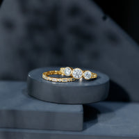 Vintage Inspired Moissanite 3 Stone Wedding Ring Set